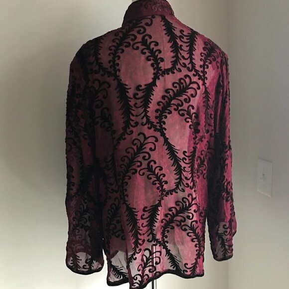 Anis.A Red Silk Burnout Velvet Blouse Asian Inspired Size 1XL - Picture 3 of 8